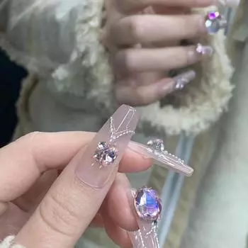 Ручная работа Чистый Маникюр Продвинутый Чувственный Милый Цепочка Длинный Дисплей Маникюр Белый L