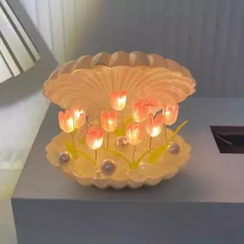 Ручная работа DIY Керамическая ракушка Тюльпан Маленький Ночной Светильник Творческий День Святого Валентина Рождество День Рождения Детский Подарок Прикроватный Тумбочка Освещение DIY