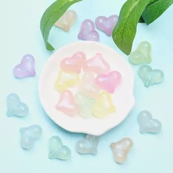 Ручная работа для изготовления ювелирных изделий, бусины с бантом и горизонтальным отверстием, кулон, аксессуары, сделай сам, 20 шт., ожерелье флуоресцентного цвета, модные бусины в форме сердца с вертикальным отверстием Heart разноцветный