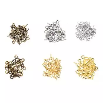 Ручная работа для вышитых бисером маленьких овец, разноцветные 8/10 мм, глаза, гвоздь, 100 шт./лот, винтовой кулон 8 золотой