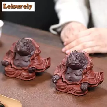 Ручная работа Фиолетовый песок Золотая жаба Чай Питомец Привлечение Богатства Pixiu Декоративная Чайная Игрушка Фигурки Игрушки Ручная работа Скульптуры Ремесла