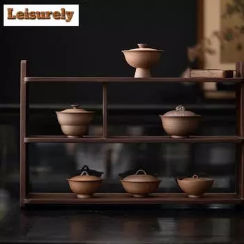 Ручная работа, гайвань из глины и камня, антикварная грубая керамика, высокая супница для чая, японская крышка для заваривания чая, чаша, китайский чайный сервиз, украшения