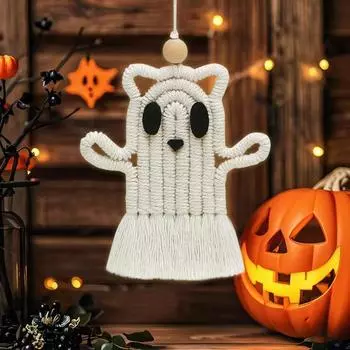 Ручная работа Хэллоуин Привидение подвесное украшение Деревянные бусины Хлопковая веревка кисточка Привидение подвесное украшение Праздничная вечеринка
