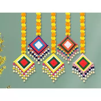 Ручная работа Искусственные бархатцы Пушистые цветы Разноцветные шерстяные колокольчики-воздушные змеи для подвешивания (Высота примерно 44 дюйма. Пакет из 5)