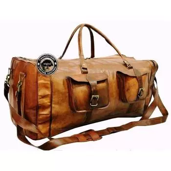 Ручная работа из козьей кожи, дорожная сумка через плечо в стиле ретро, большая сумка выходного дня, новая сумка 11 x 11 x 30 in коричневый