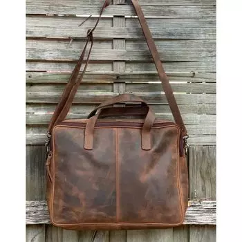 Ручная работа из натуральной кожи в деревенском стиле, кожаная сумка для ноутбука, мужской портфель, сумка через плечо, лучший мужской подарок 19 x 12 x 17 in коричневый