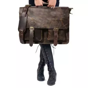 Ручная работа из натуральной кожи в деревенском стиле, кожаная сумка для ноутбука, мужской портфель, сумка через плечо, лучший мужской подарок 12 x 16 x 5 in коричневый