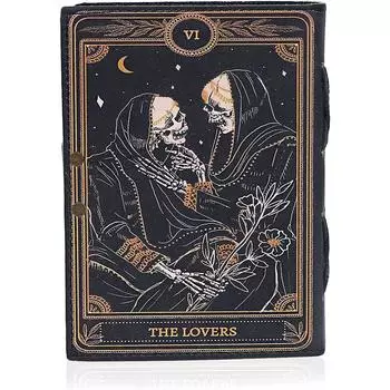 Ручная работа Книга заклинаний теней Кожаный журнал Deckle Edge Бумажный гримуар Печатный The Lovers Tarot Spiral Gothic Notebook Vintage Leather Daily 4 x 6 in чёрный