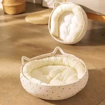 Ручная работа Кошачья кровать Хлопковая веревка Коврик для сна для домашних животных Плетение корзины для домашних животных Доска для шлифовки кошачьих когтей 25cm