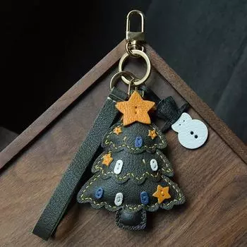 Ручная работа Кожаная Рождественская елка Санта Клаус Брелок Рождественский подарок Милый брелок Шарм для сумки Подарок