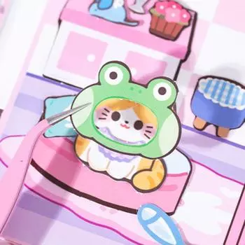 Ручная работа Магнитная тихая книга Бумага DIY Дети Занятая книга Игрушка Обучающая игра Кошка Наклейка Книга Девочки розовый