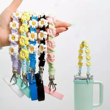 Ручная работа, макраме, ромашка, держатель для напитков с регулируемым ремешком для руки, чехол для кофейной чашки, многоразовый контейнер для стакана Boba