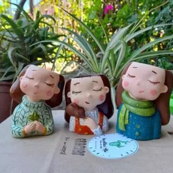 Ручная работа Милая девушка Цветочный горшок УФ эпоксидная смола Форма Подставка для ручек Подсвечник Цементный горшок Кашпо Силиконовая форма DIY Crafts B