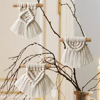 Ручная работа, мини-подвеска в стиле макраме, настенный гобелен в стиле радуги, украшение для автомобиля в стиле бохо для спальни, комнаты для девочек B белый