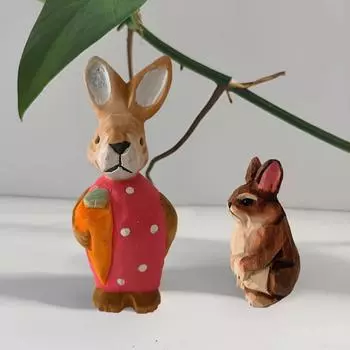 Ручная работа, мультяшный забавный деревянный книжный шкаф, кабинет, резной кролик, креативное ремесло, милые имитационные украшения, подарки, мини-настольный автомобильный декор коричневый