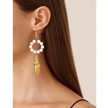 Ручная работа Натуральные раковины Жемчуг Крючок Длинные серьги Женщины Девушки Отпускная Одежда Высокое качество Элегантные Богемные Модные Аксессуары
