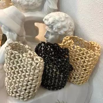 Ручная работа плетеные рисовые бусины бисерное ремесло деревянные бусины ведро сумка для бус 18*30 белый