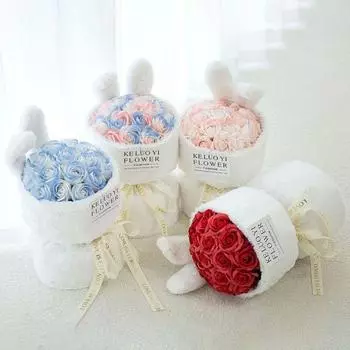 Ручная работа Подарок на День святого Валентина День рождения Мыло Цветок Букет искусственных цветов Роза розовый/синий