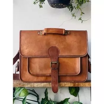 Ручная работа Подходящая кожаная винтажная сумка для ноутбука Посыльный портфель сумка-сэтчел 15 x 11 x 4 in коричневый