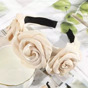 Ручная работа повязка на голову с розами женская в корейском стиле глянцевая вуаль широкий край прессованная повязка модные свадебные аксессуары для волос для фотосессии