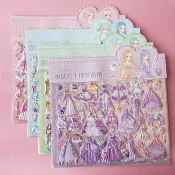 Ручная работа Принцесса Пеленальная наклейка Двойной слой Блестящие Канцелярские наклейки Дети A random 1pc