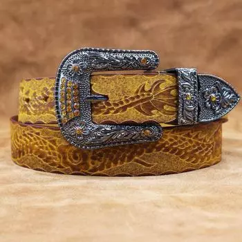Ручная работа ретро мужские ретро тисненые джинсы универсальный ремень женский летний ремень из коровьей кожи Ins стиль 105cm жёлтый