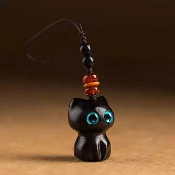 Ручная работа Сандаловое дерево Брелоки для ключей Деревянный материал Брелок с благословением на удачу Новый Шарм в форме кошки 3