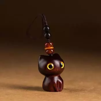 Ручная работа Сандаловое дерево Брелоки для ключей Деревянный материал Брелок с благословением на удачу Новый Шарм в форме кошки 4