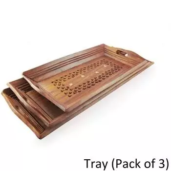 Ручная работа SHEESHAM WOOD COFFEE TRAY SET Поднос (Пакет из 3)