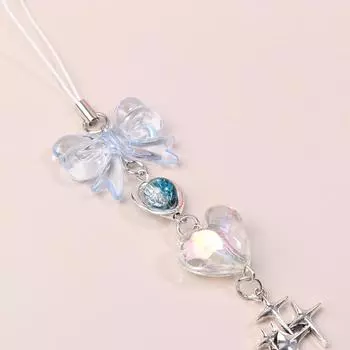 Ручная работа, синий прозрачный ремешок для телефона в форме сердца, симпатичная подвеска в виде звездного узла для девушки и женщины, брелок для ключей, ремешок для мобильного телефона