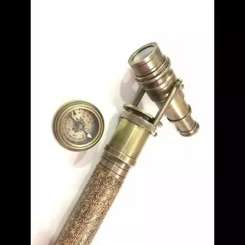 Ручная работа Скрытый телескоп Трость для ходьбы Кожаные гравированные трости с компасом
