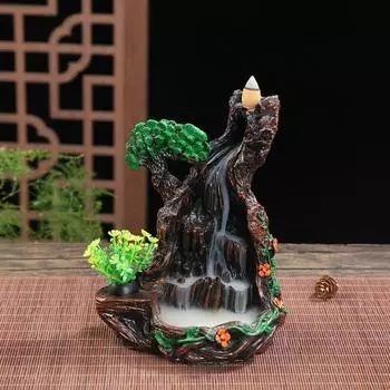 Ручная работа смоляная курильница для благовоний рокарий гора вода дерево дом ландшафт водопад противоток держатель для благовоний чай питомец домашний декор