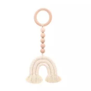 Ручная работа, сотканная из хлопковой веревки, радужная декоративная гирлянда из натуральных деревянных бусин, настенное крепление