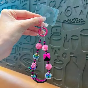 Ручная работа Тюльпаны Бусины Кукла Мобильный Телефон Цепочка Ремешок Брелок Девушка Женщина Анти-Потеря Подвеска Телефон Шнурок С Зажимом чёрный