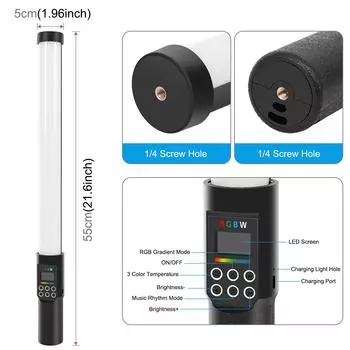 Ручная RGB-световая трубка, светодиодная палочка для видеосъемки со шторкой 3000K-6500K с регулируемой яркостью, 18 световых эффектов чёрный