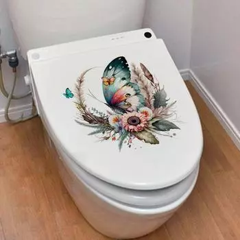 Ручная роспись, бабочка, цветок, настенная наклейка для ванной комнаты, украшение крышки унитаза, водонепроницаемая самоклеящаяся виниловая наклейка на унитаз 30x30CM