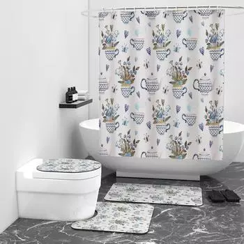 Ручная роспись цветка, цифровая печать, занавеска для душа, блокирующая водонепроницаемую занавеску для ванной комнаты W90cm*L180cm