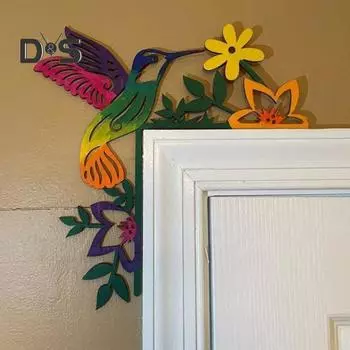 Ручная роспись дверной уголок украшения колибри цветок листья морская звезда силуэт дверная рама знак входная дверь топпер няня настенный художественный орнамент A