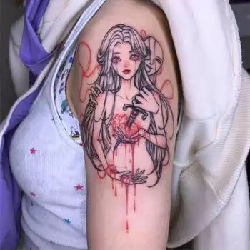 Ручная роспись креативный цветок рука прочные водонепроницаемые татуировки наклейки меч сквозь сердце бедро сексуальная милая татуировка 1pc