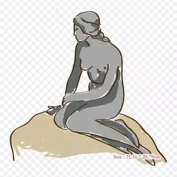 Ручная роспись мультфильм Русалка Дания Маленькая Русалка Утюг на теплопередаче Печать Виниловые нашивки Наклейка для одежды DIY Аппликации Моющиеся нашивки