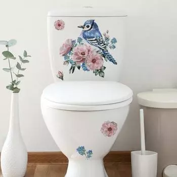 Ручная роспись птица цветок стикер для унитаза съемный самоклеящийся водостойкий ПВХ украшение на стену для ванной комнаты наклейка товары для дома 25*25cm