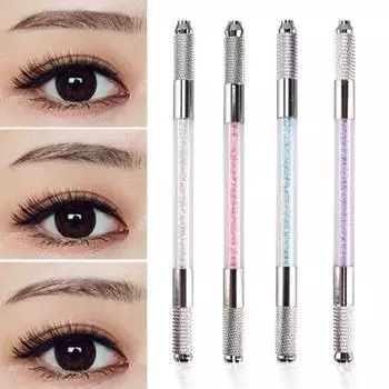 Ручная ручка для микроблейдинга с двойной головкой и стразами, перманентная ручка для татуировки бровей