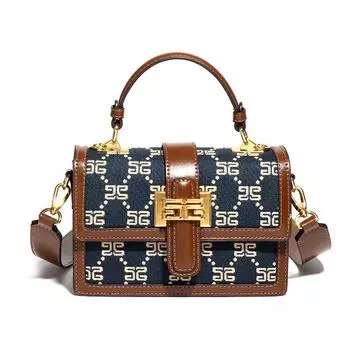 Ручная шкатулка, маленькая квадратная сумка, синяя сумка на одно плечо с вышивкой в стиле ретро, универсальная женская сумка через плечо для поездок на работу