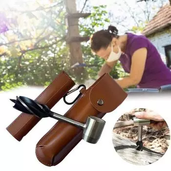 Ручная шнековая дрель для деревообработки, дрель по дереву, острый шестигранник из нержавеющей стали, встроенный сварочный ключ, ручной шнековый ключ, ручной шнек с чехлом из искусственной кожи коричневый