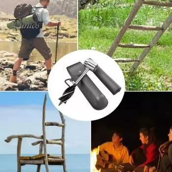 Ручная шнековая дрель для деревообработки, дрель по дереву, острый шестигранник из нержавеющей стали, встроенный сварочный ключ, ручной шнековый ключ, ручной шнек с чехлом из искусственной кожи коричневый