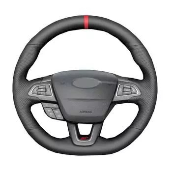 Ручная швейная пленка на руль автомобиля для Ford Focus (РС | СТ | ST-Лайн) 2015-2018 Куга (ST-Лайн) Экоспорт (ST-Лайн) No Shift paddleBlack