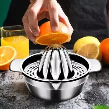Ручная соковыжималка для цитрусовых, лимонов, апельсинов, портативная соковыжималка из нержавеющей стали, ручная соковыжималка с ситечком, 2 носика для дома, путешествий, кемпинга