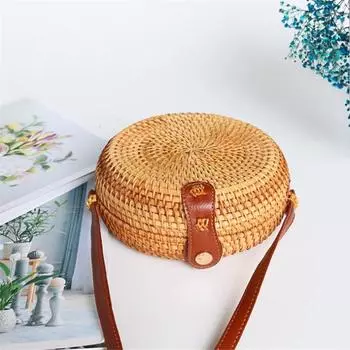 Ручная соломенная сумка из ротанга для отдыха и путешествий, женская сумка на плечо, винтажный стиль, шикарные летние сумки 18*7*18cm хаки