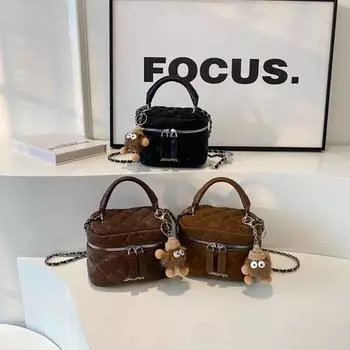 Ручная сумка Lingge с вышивкой для женщин, осень 2024, новинка зимы в стиле ретро, сумка через плечо на одно плечо, универсальная сумка-ведро с цепочкой для женщин