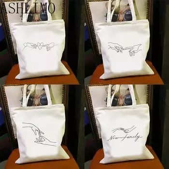 Ручная сумка рука Микеланджело с графическим хипстерским принтом, модная повседневная сумка-тоут, женская сумка-шоппер в стиле Харадзюку, сумка для покупок на плечо 24*26cm